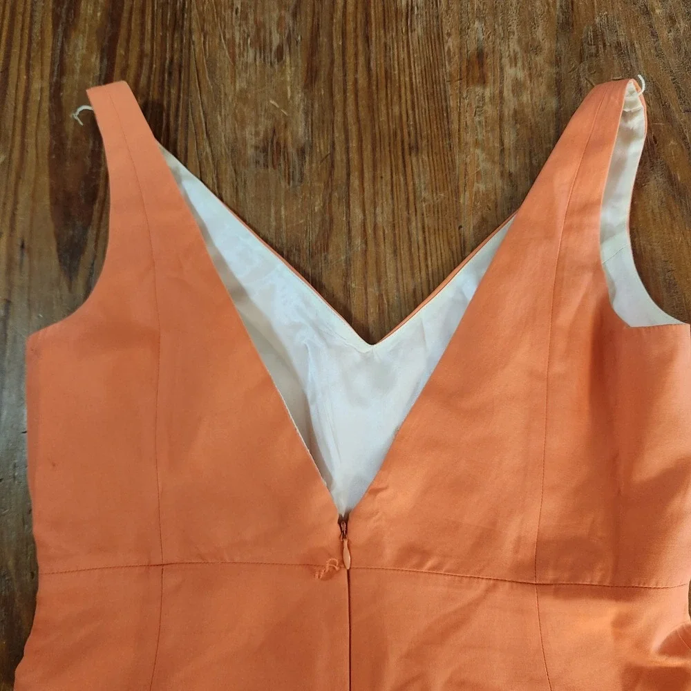 J. Crew Women's Orange Cotton A-Line Sleeveless Dress Sz 6 Lined‎ V-Back & Neck